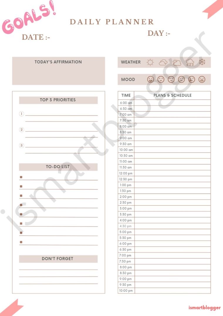 Daily Planner with watermark